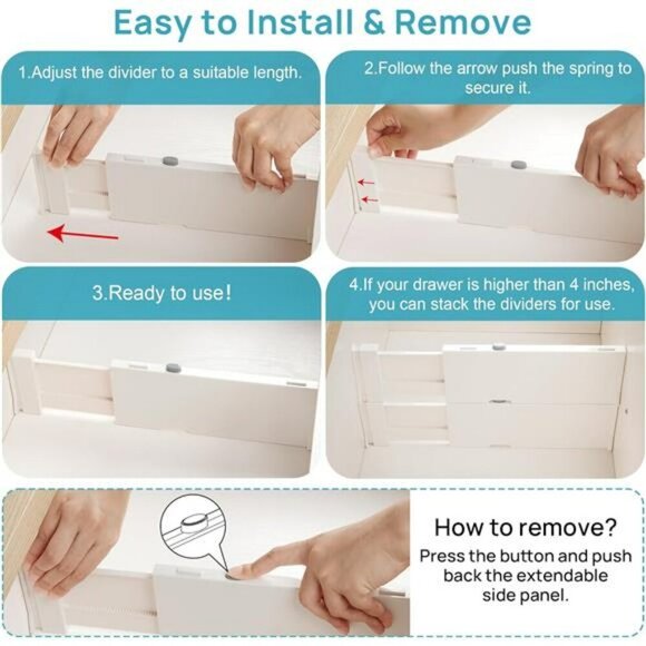 Adjustable Drawer Dividers 8 Pack Expandable Closet Dresser Organizer Set - Picture 2 of 7